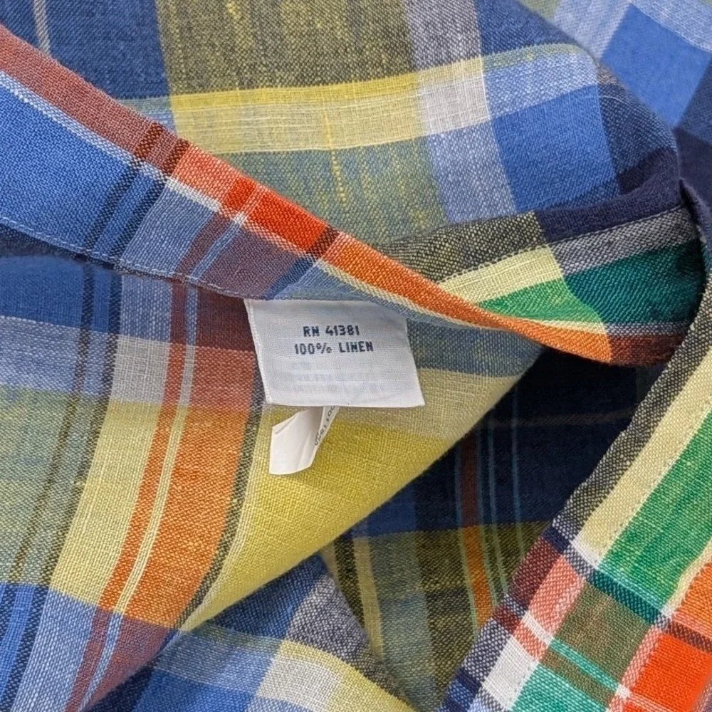 Polo Ralph Lauren Linen Button Up Shirt Mens Large Multicolor Plaid Long Sleeve - Picture 9 of 11